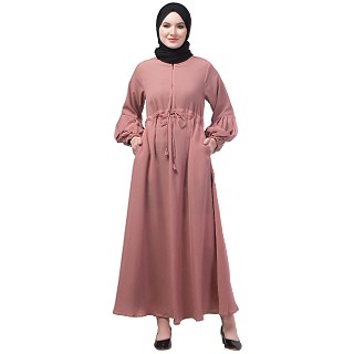 Adjustable waist Pleated Sleeves Abaya-Mauve
